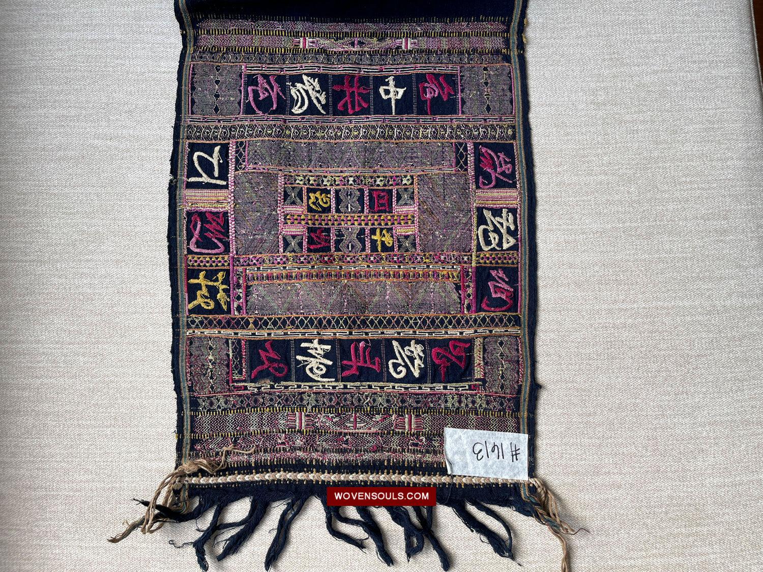 1613 Old Chinese Hainan Meifu Li Ethnic Minority Head wrap turban w Magenta Inscription-WOVENSOULS Antique Textiles &amp; Art Gallery