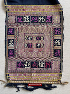 1613 Old Chinese Hainan Meifu Li Ethnic Minority Head wrap turban w Magenta Inscription-WOVENSOULS Antique Textiles &amp; Art Gallery