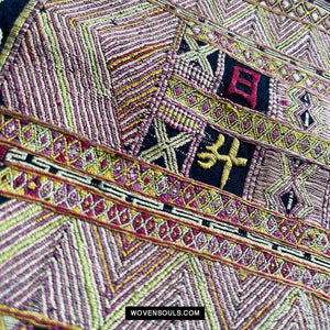 1613 Old Chinese Hainan Meifu Li Ethnic Minority Head wrap turban w Magenta Inscription-WOVENSOULS Antique Textiles &amp; Art Gallery