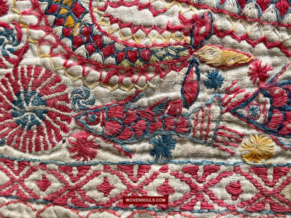 1619 SOLD Antique Figurative Kantha Embroidery-WOVENSOULS Antique Textiles &amp; Art Gallery