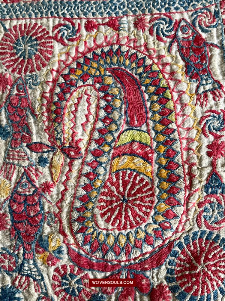 1619 SOLD Antique Figurative Kantha Embroidery-WOVENSOULS Antique Textiles &amp; Art Gallery