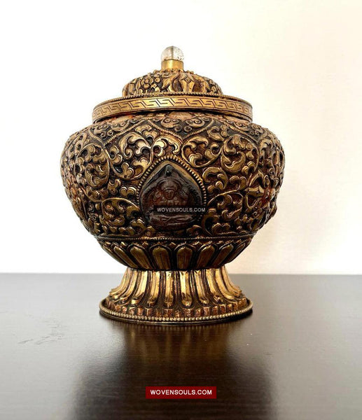 1624 Himalayan Buddhist Ceremonial Pot with Mountain Crystal Carvings-WOVENSOULS Antique Textiles & Art Gallery