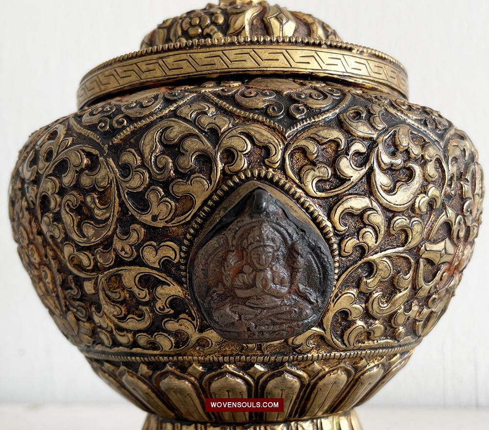 1624 Himalayan Buddhist Ceremonial Pot with Mountain Crystal Carvings-WOVENSOULS Antique Textiles &amp; Art Gallery