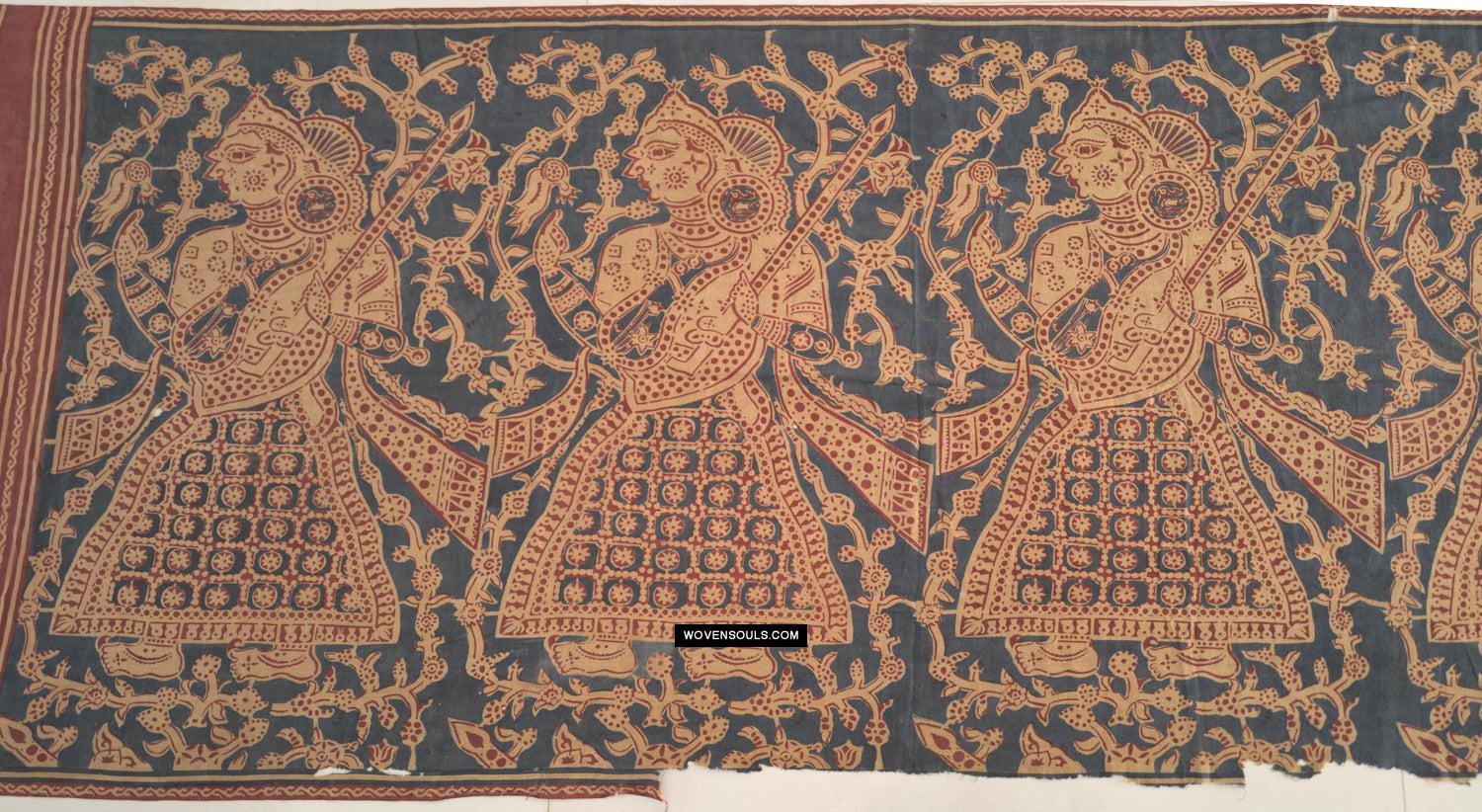 1641 SOLD Large Gujarat Ceremonial Cloth with a Row of Female Musicians-WOVENSOULS Antique Textiles &amp; Art Gallery