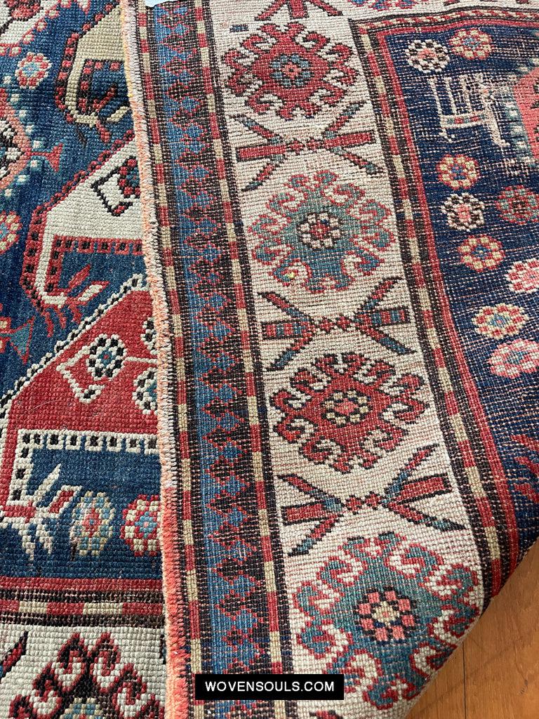 1645 Antique Gendge Boteh Rug with Figures-WOVENSOULS Antique Textiles &amp; Art Gallery