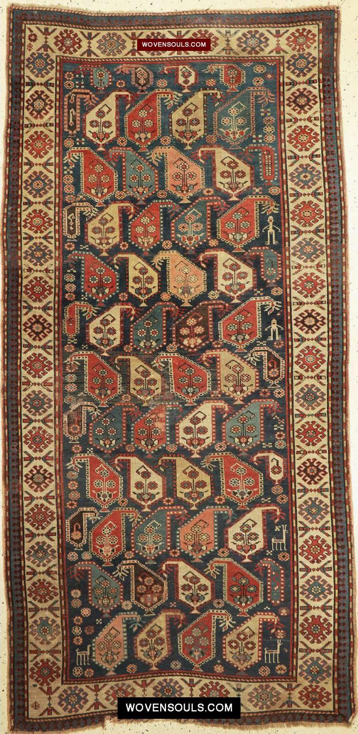 1645 Antique Gendge Boteh Rug with Figures-WOVENSOULS Antique Textiles &amp; Art Gallery