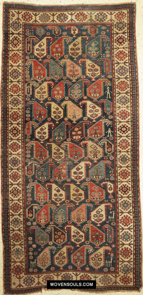 1645 Antique Gendge Boteh Rug with Figures-WOVENSOULS Antique Textiles & Art Gallery
