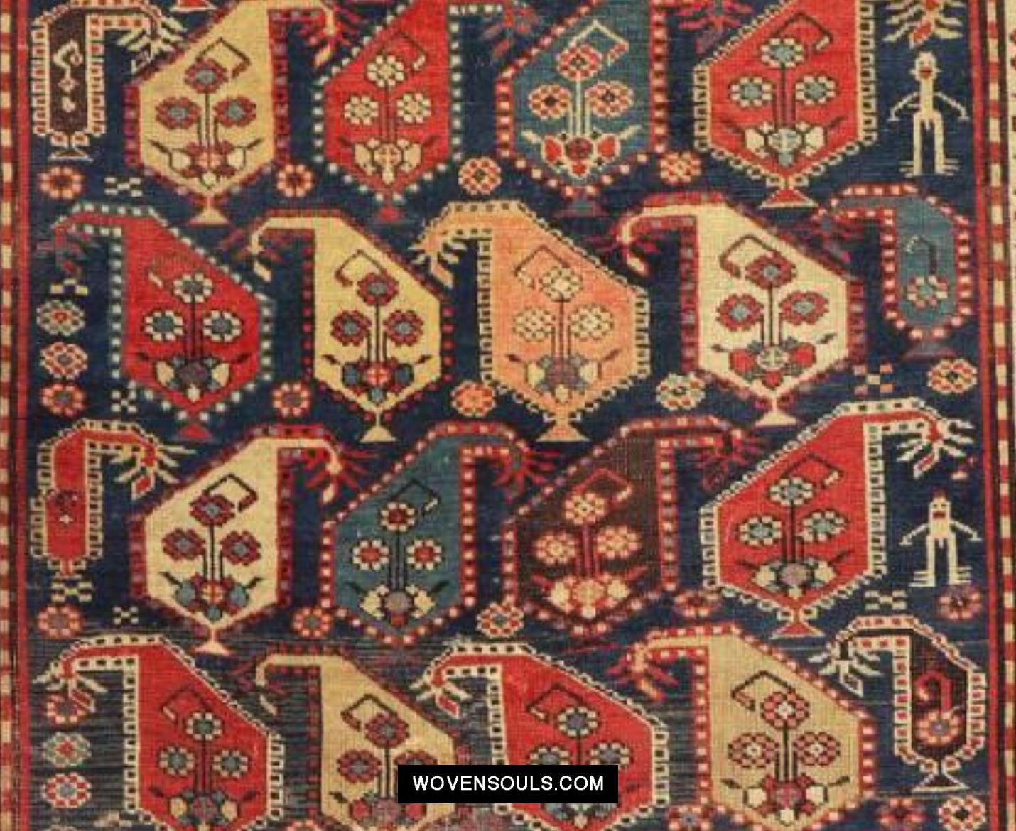 1645 Antique Gendge Boteh Rug with Figures-WOVENSOULS Antique Textiles &amp; Art Gallery