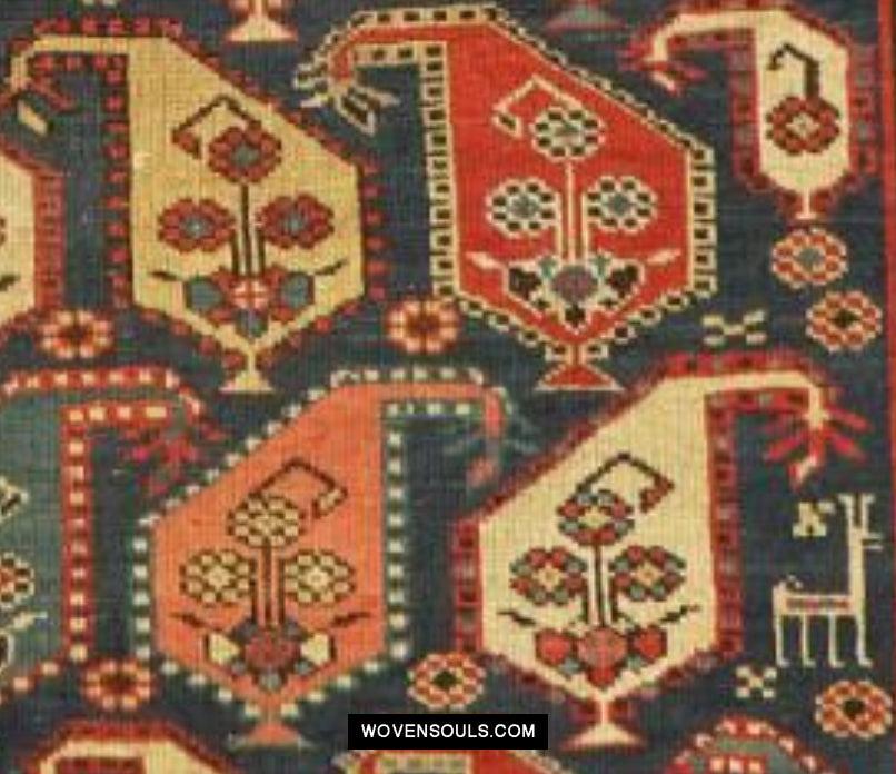 1645 Antique Gendge Boteh Rug with Figures-WOVENSOULS Antique Textiles &amp; Art Gallery