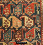 1645 Antique Gendge Boteh Rug with Figures-WOVENSOULS Antique Textiles &amp; Art Gallery