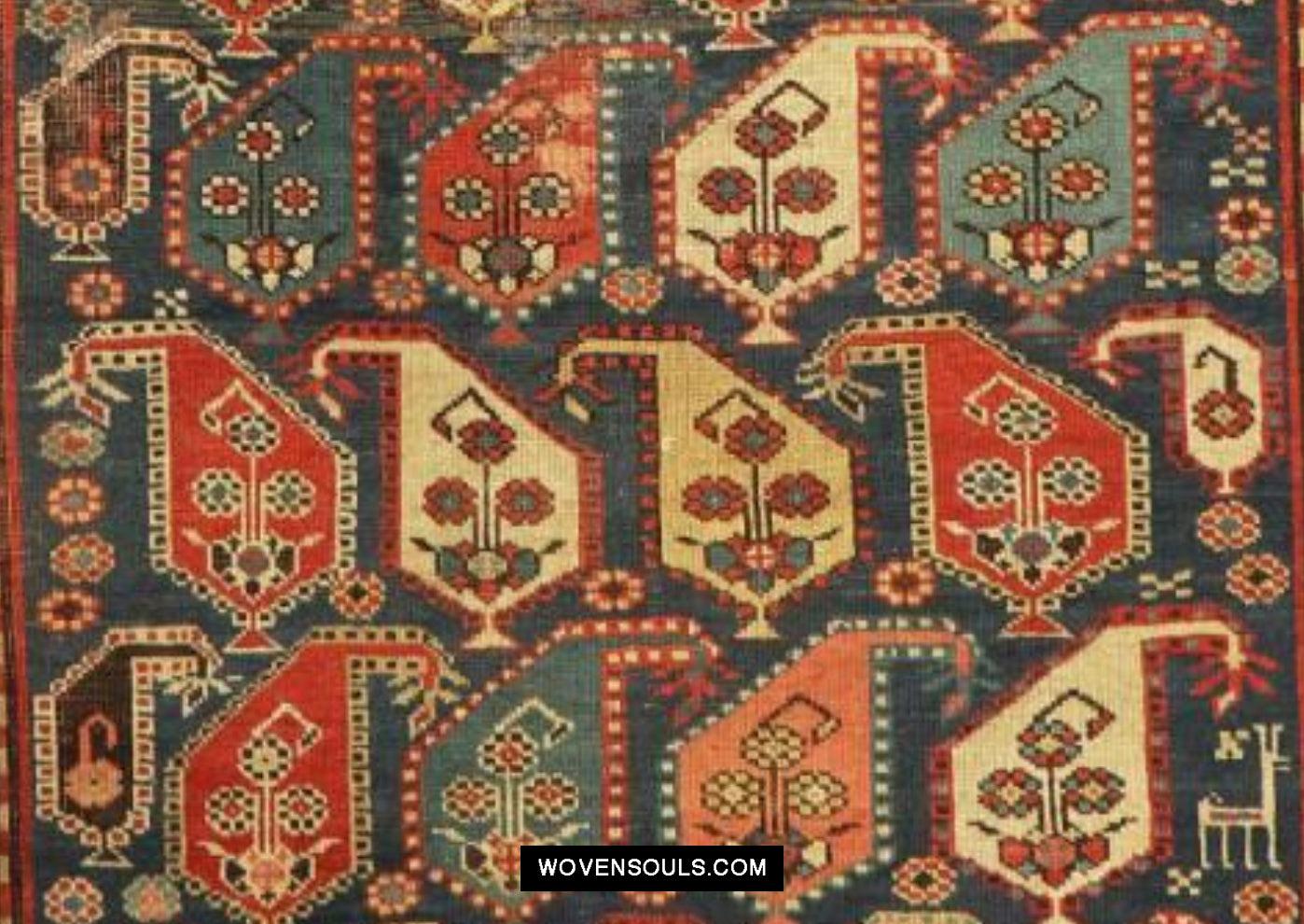 1645 Antique Gendge Boteh Rug with Figures-WOVENSOULS Antique Textiles &amp; Art Gallery