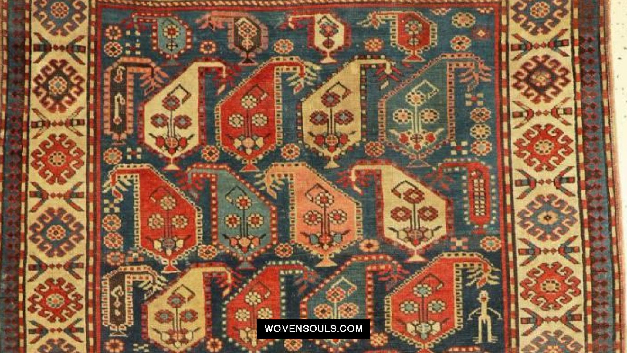 1645 Antique Gendge Boteh Rug with Figures-WOVENSOULS Antique Textiles &amp; Art Gallery