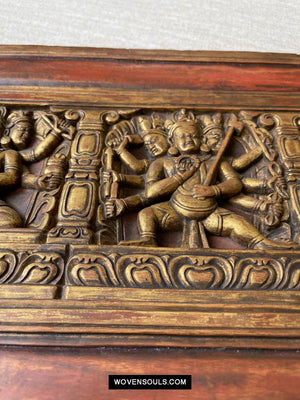 1646 Large Antique Tibetan Gilt & Carved Wood Sutra Cover-WOVENSOULS Antique Textiles &amp; Art Gallery