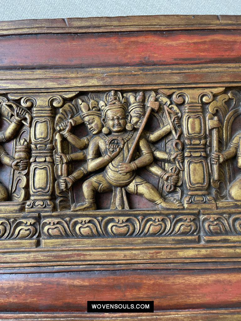 1646 Large Antique Tibetan Gilt & Carved Wood Sutra Cover-WOVENSOULS Antique Textiles &amp; Art Gallery