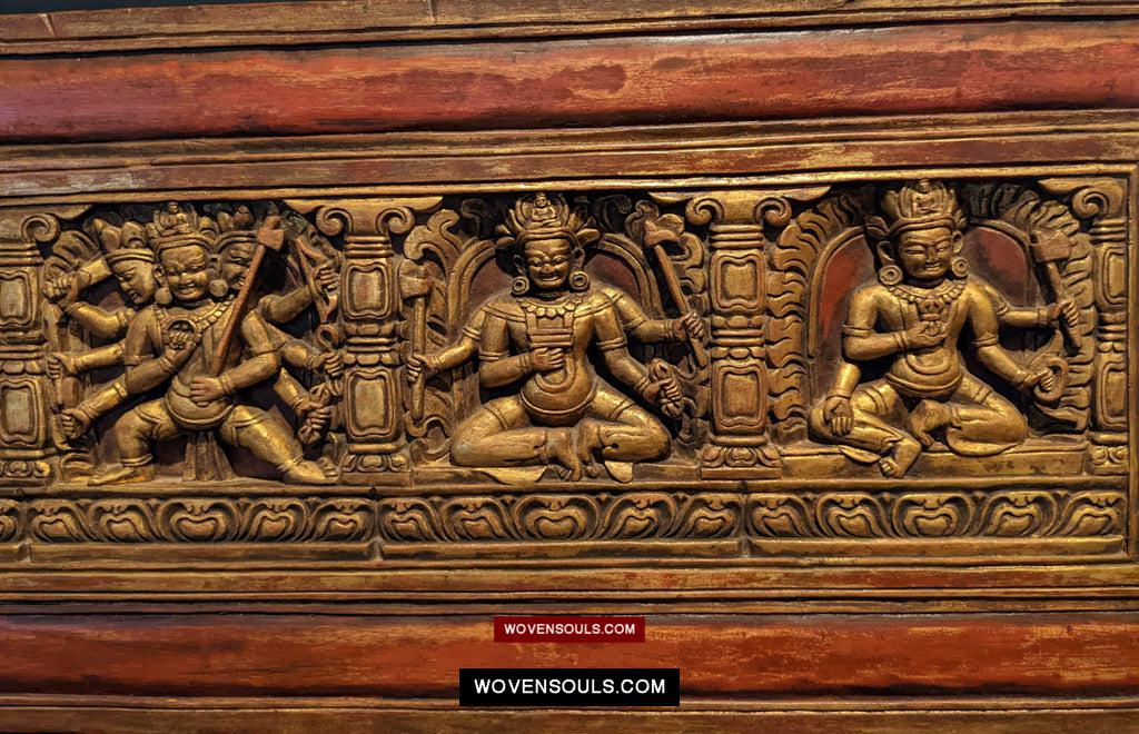 1646 Large Antique Tibetan Gilt & Carved Wood Sutra Cover-WOVENSOULS Antique Textiles &amp; Art Gallery