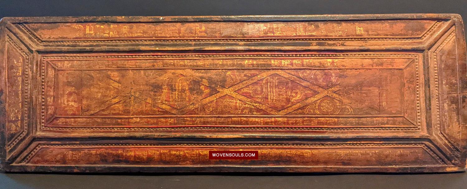 1646 Large Antique Tibetan Gilt & Carved Wood Sutra Cover-WOVENSOULS Antique Textiles &amp; Art Gallery