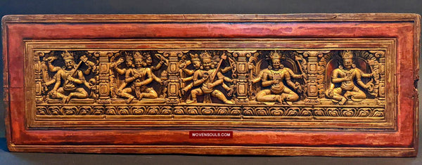 1646 Large Antique Tibetan Gilt & Carved Wood Sutra Cover-WOVENSOULS Antique Textiles & Art Gallery