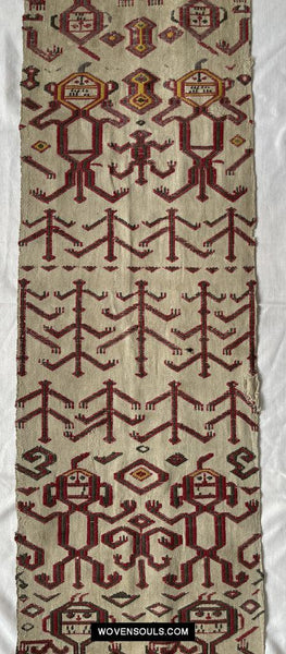 1652 Antique Iban Pua Kumbu Sungkit Singkit Woven Textile with Human Figures - Undyed base-WOVENSOULS Antique Textiles & Art Gallery