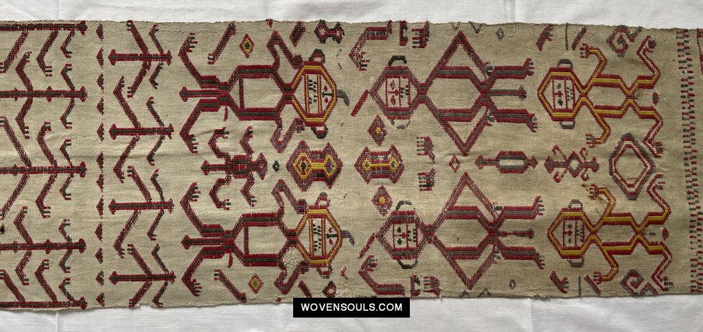 1652 Antique Iban Pua Kumbu Sungkit Singkit Woven Textile with Human Figures - Undyed base-WOVENSOULS Antique Textiles &amp; Art Gallery