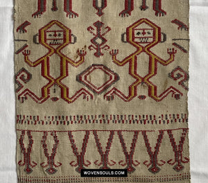 1652 Antique Iban Pua Kumbu Sungkit Singkit Woven Textile with Human Figures - Undyed base-WOVENSOULS Antique Textiles &amp; Art Gallery