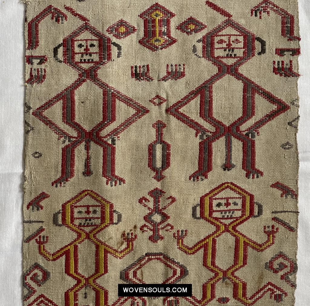 1652 Antique Iban Pua Kumbu Sungkit Singkit Woven Textile with Human Figures - Undyed base-WOVENSOULS Antique Textiles &amp; Art Gallery