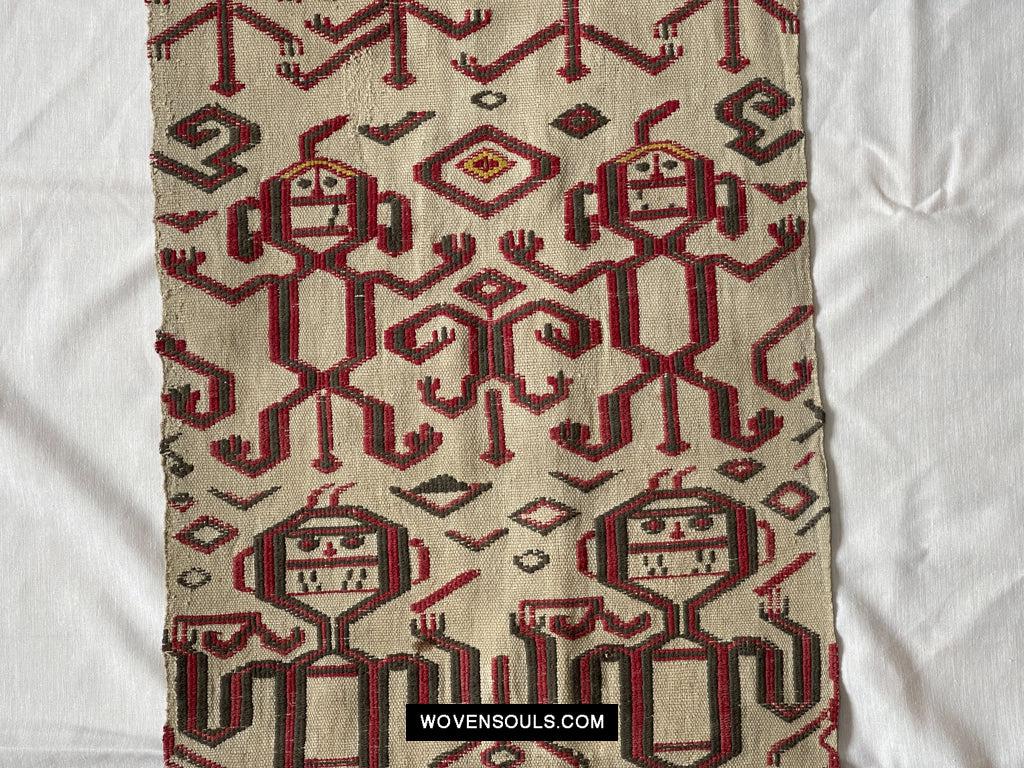 1652 Antique Iban Pua Kumbu Sungkit Singkit Woven Textile with Human Figures - Undyed base-WOVENSOULS Antique Textiles &amp; Art Gallery