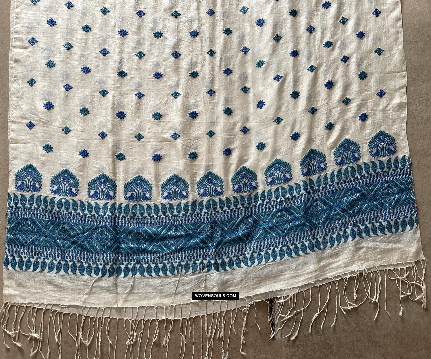 1668 Handwoven Silk Assamese Scarf - Recently Made-WOVENSOULS Antique Textiles &amp; Art Gallery