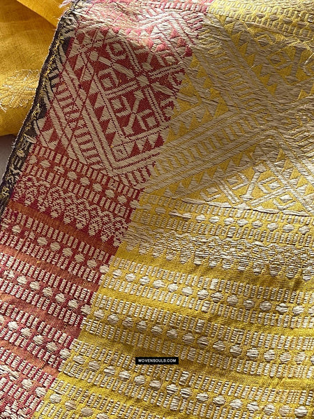 1669 SOLD Handwoven Yellow Silk Assamese Sari Saree - Recently Made-WOVENSOULS Antique Textiles & Art Gallery