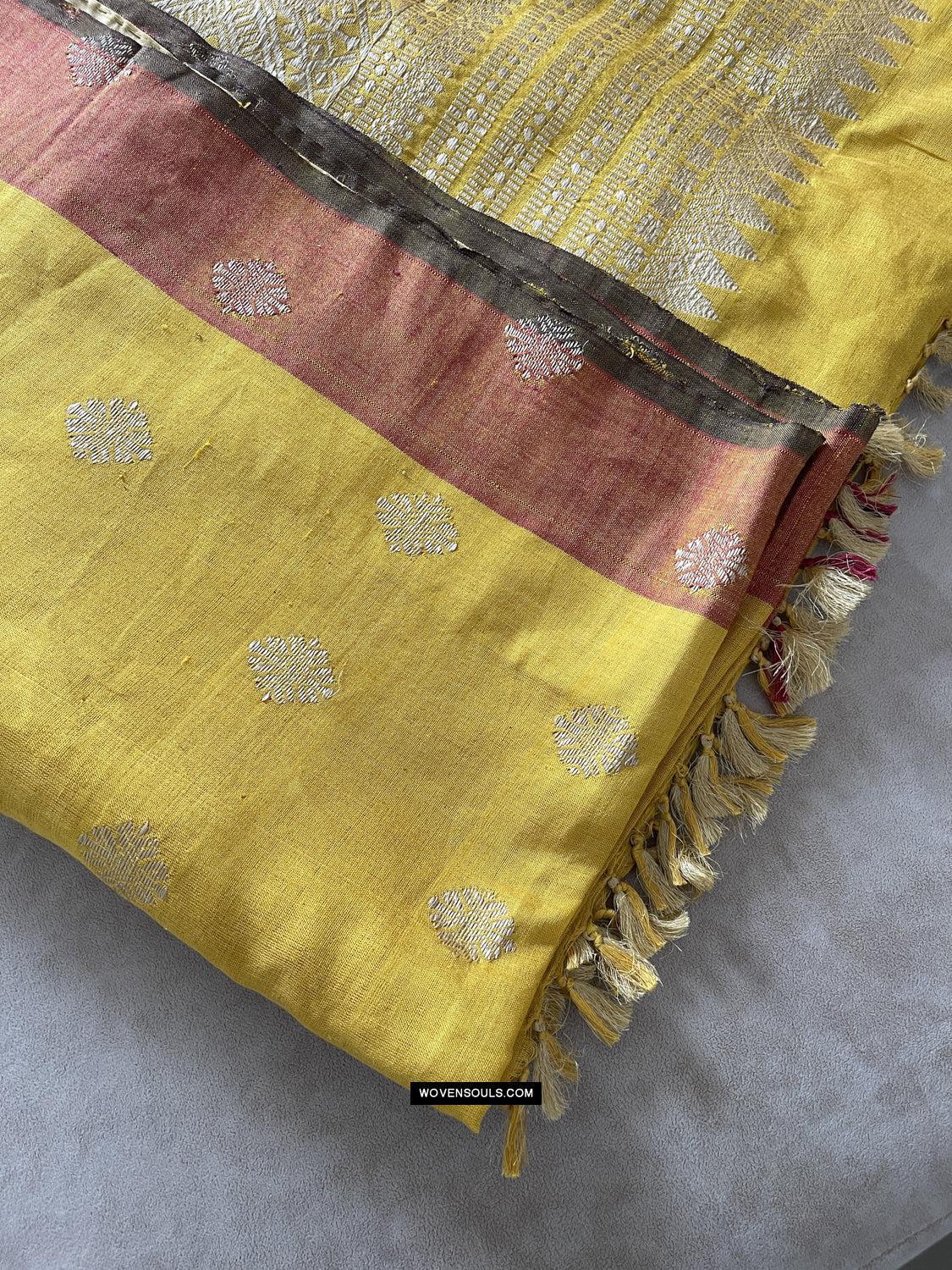 1669 SOLD Handwoven Yellow Silk Assamese Sari Saree - Recently Made-WOVENSOULS Antique Textiles &amp; Art Gallery