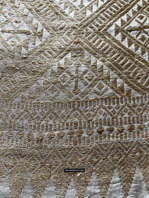 1670 Handwoven Silk Assamese Scarf - White + Gold - Recently Made-WOVENSOULS Antique Textiles &amp; Art Gallery