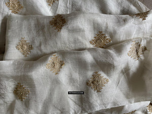 1670 Handwoven Silk Assamese Scarf - White + Gold - Recently Made-WOVENSOULS Antique Textiles &amp; Art Gallery