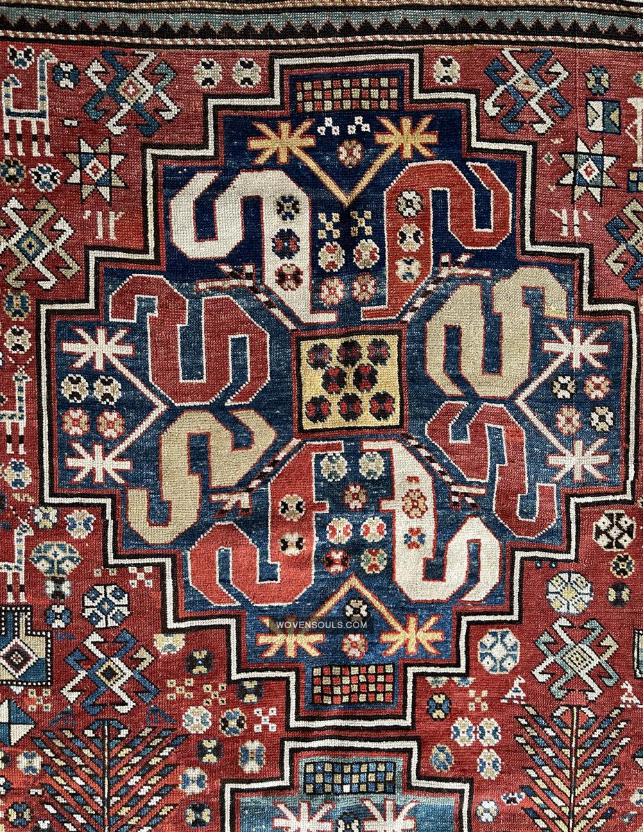 1671 Antique Cloudband Kazak Rug with Human Motifs-WOVENSOULS Antique Textiles &amp; Art Gallery