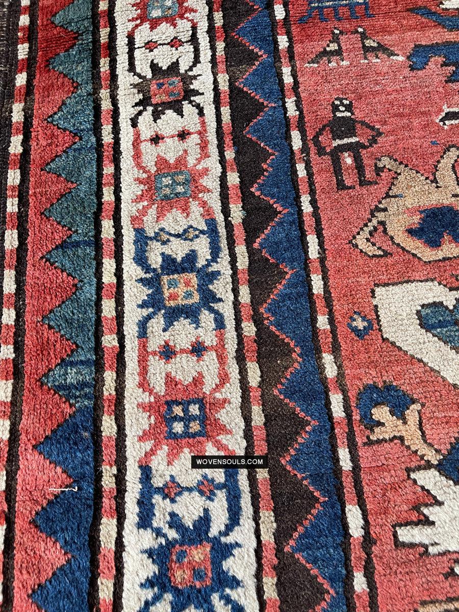 1672 Antique Chelaberd Eagle Kazak Rug with Human Motifs-WOVENSOULS Antique Textiles &amp; Art Gallery