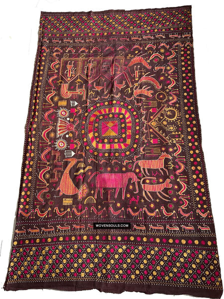 1674 Rare Sainchi Phulkari Embroidery Textile from Punjab-WOVENSOULS Antique Textiles & Art Gallery