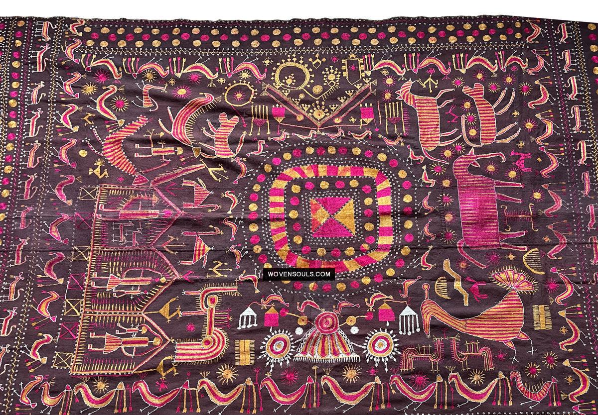 1674 Rare Sainchi Phulkari Embroidery Textile from Punjab-WOVENSOULS Antique Textiles &amp; Art Gallery