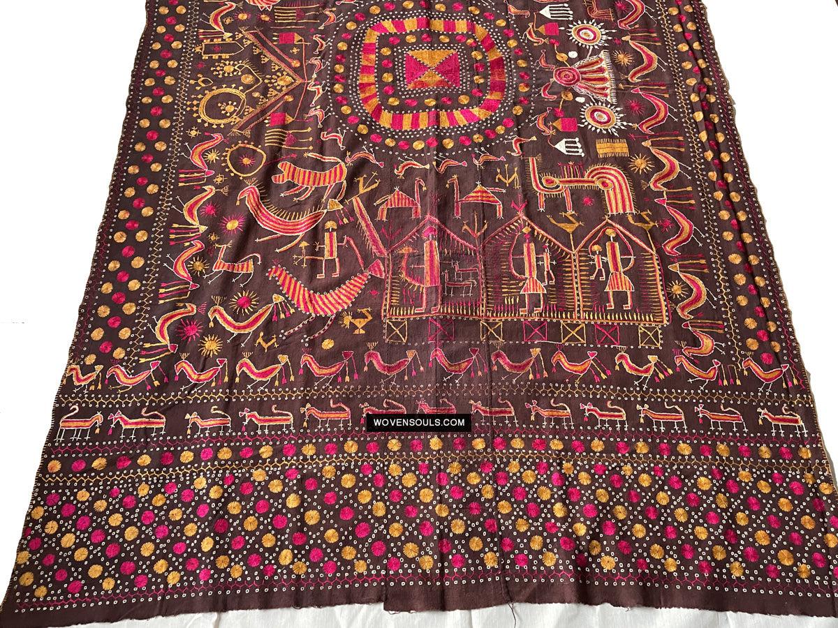 1674 Rare Sainchi Phulkari Embroidery Textile from Punjab-WOVENSOULS Antique Textiles &amp; Art Gallery