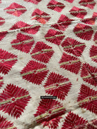 1675 Gorgeous Red & WHite Phulkari Floral Thirma with Borders-WOVENSOULS Antique Textiles &amp; Art Gallery