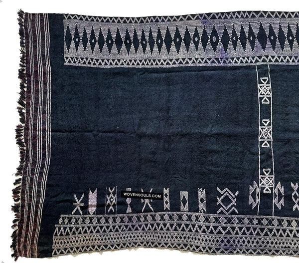 1688 SOLD Antique Mahmoudi Blue Bakhnoug Shawl - Textile Art Masterpiece-WOVENSOULS Antique Textiles & Art Gallery