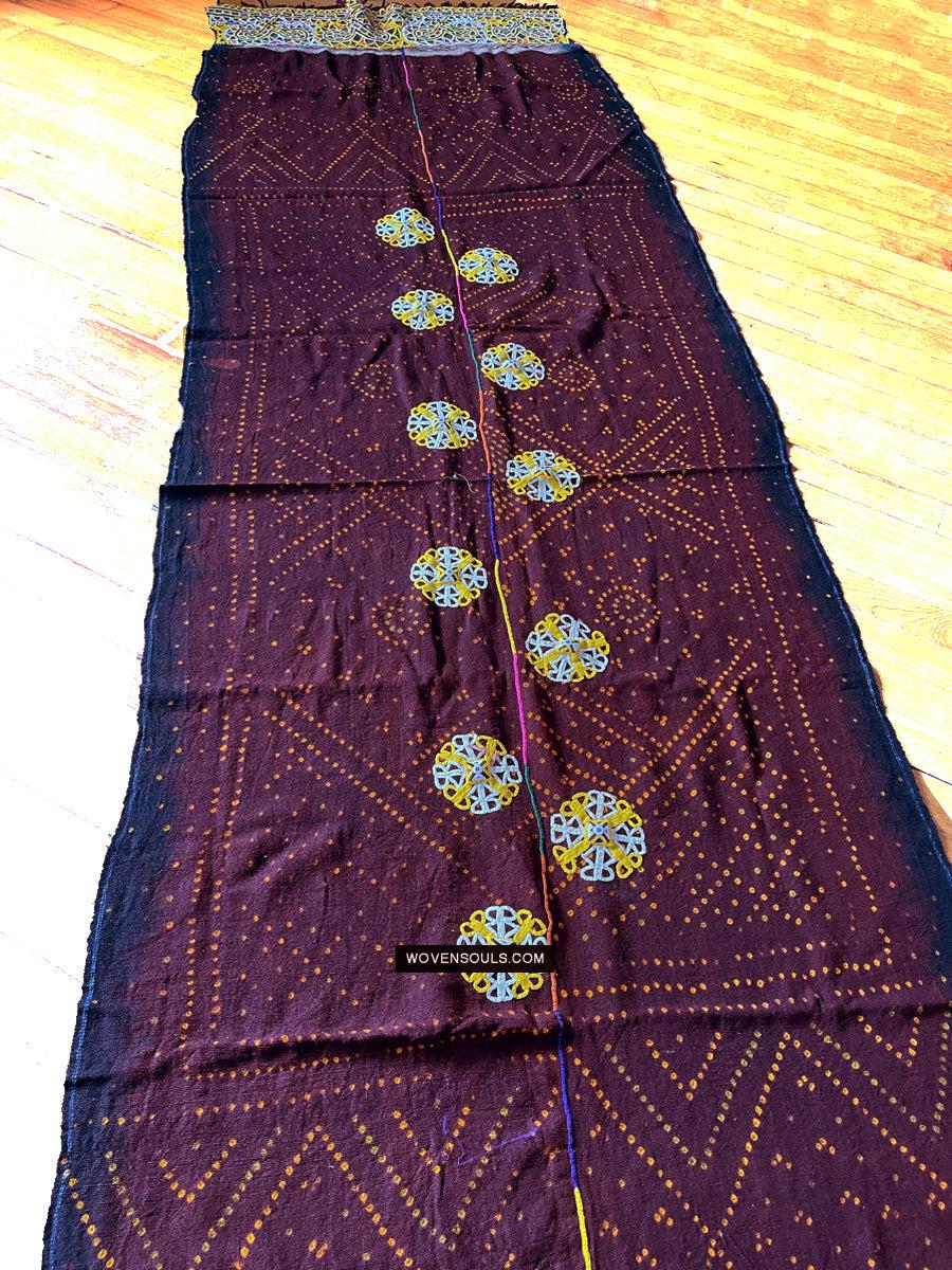 1689 Deep Maroon Rabari Ludhi Wedding Shawl Tie-dye & Embroidery 11 Florets-WOVENSOULS Antique Textiles &amp; Art Gallery