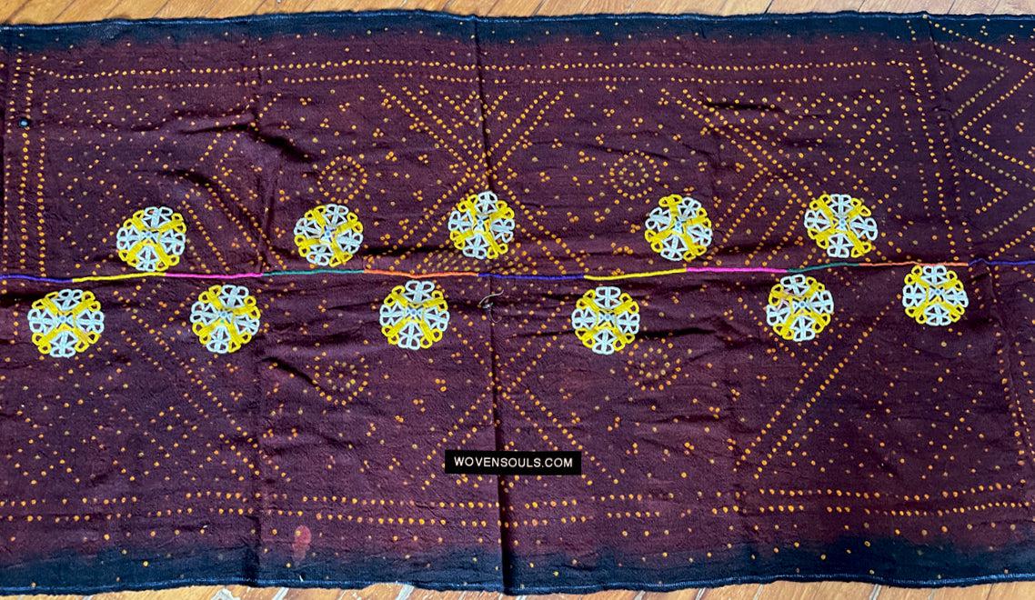 1689 Deep Maroon Rabari Ludhi Wedding Shawl Tie-dye & Embroidery 11 Florets-WOVENSOULS Antique Textiles &amp; Art Gallery