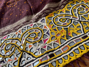 1689 Deep Maroon Rabari Ludhi Wedding Shawl Tie-dye & Embroidery 11 Florets-WOVENSOULS Antique Textiles &amp; Art Gallery