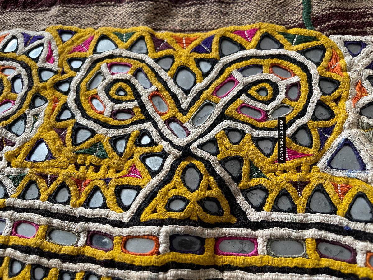 1689 Deep Maroon Rabari Ludhi Wedding Shawl Tie-dye & Embroidery 11 Florets-WOVENSOULS Antique Textiles &amp; Art Gallery