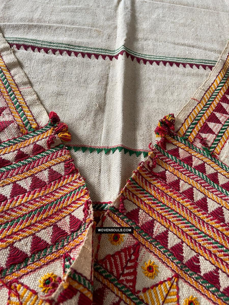 1691 Rare Vintage Orissa Odisha Gond Tribal Shawl w Yellow-WOVENSOULS Antique Textiles & Art Gallery