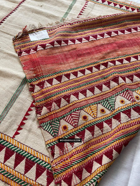 1693 Rare Vintage Orissa Odisha Gond Tribal Shawl-WOVENSOULS Antique Textiles & Art Gallery