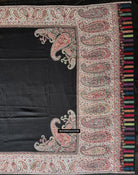 1695 Black Boteh Shawl from Kashmir - Recently Made-WOVENSOULS Antique Textiles &amp; Art Gallery