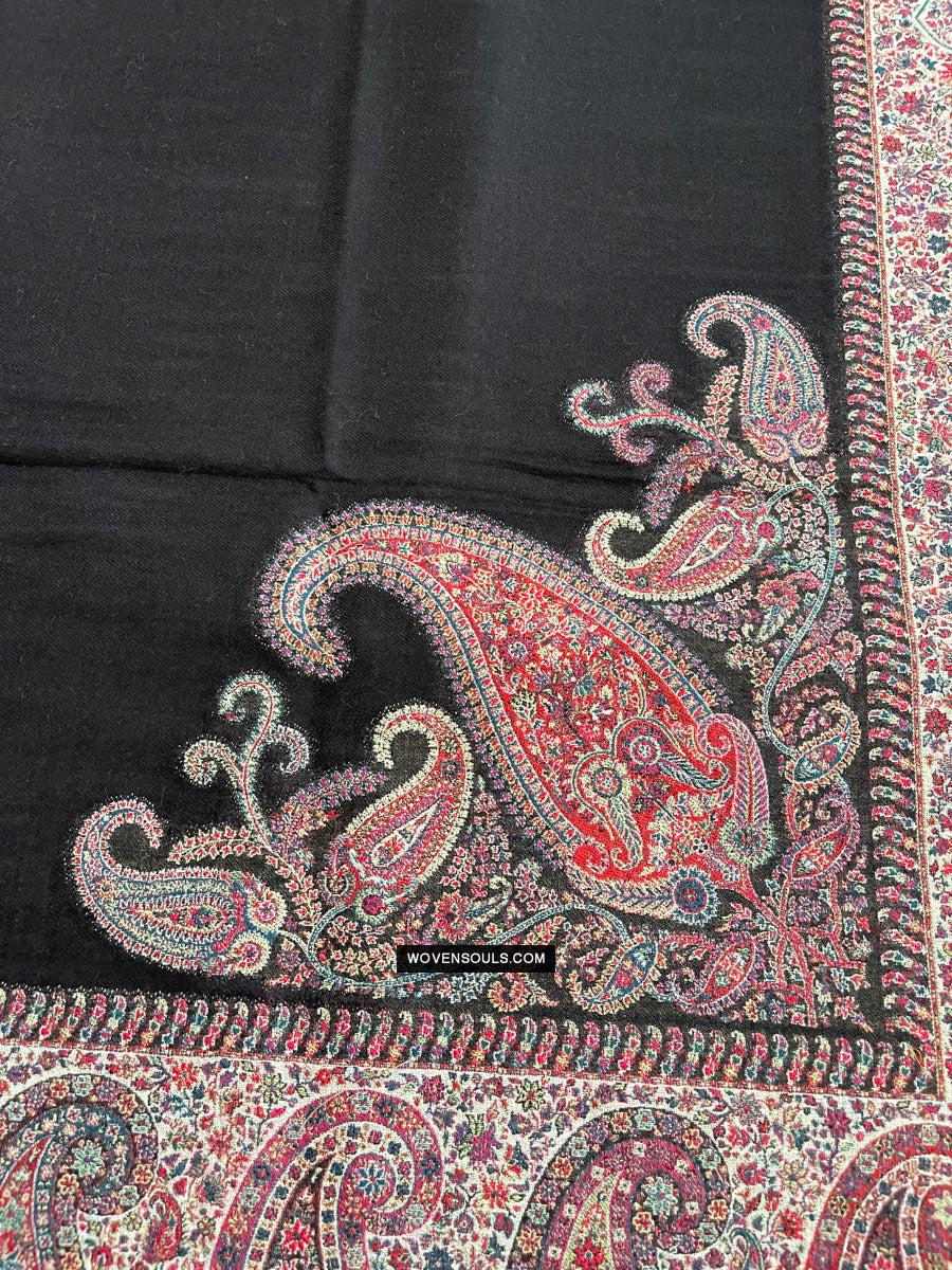 1695 Black Boteh Shawl from Kashmir - Recently Made-WOVENSOULS Antique Textiles &amp; Art Gallery