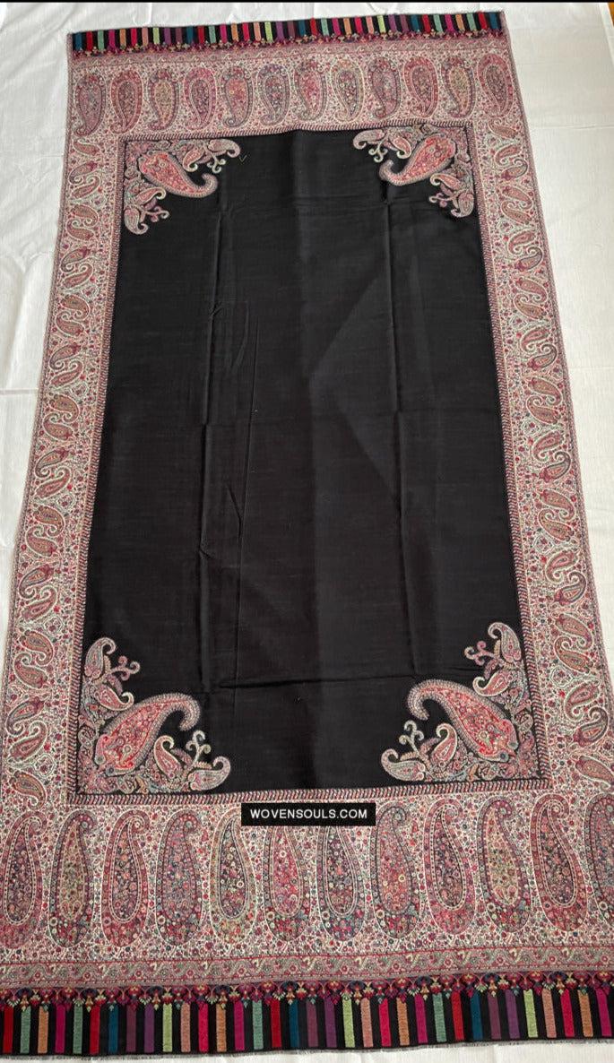 1695 Black Boteh Shawl from Kashmir - Recently Made-WOVENSOULS Antique Textiles &amp; Art Gallery