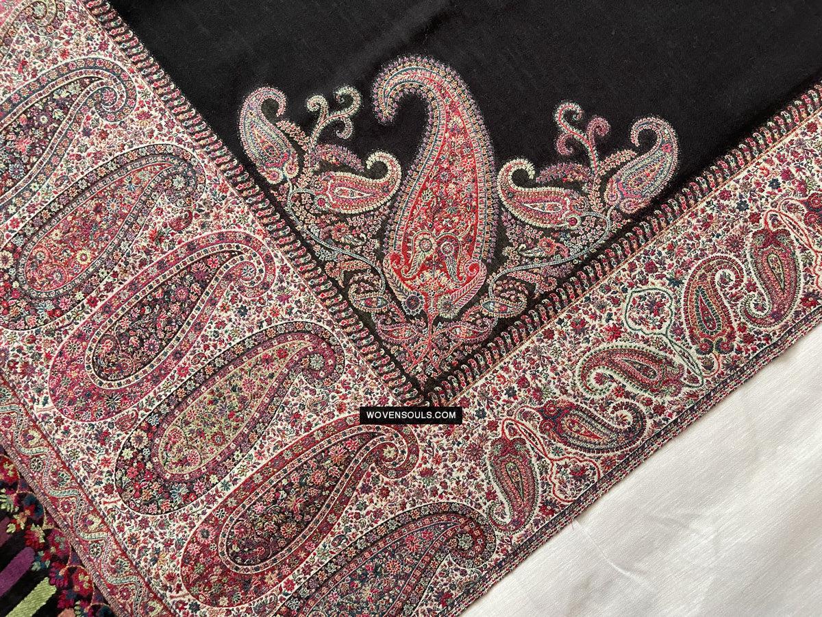 1695 Black Boteh Shawl from Kashmir - Recently Made-WOVENSOULS Antique Textiles &amp; Art Gallery