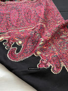 1695 Black Boteh Shawl from Kashmir - Recently Made-WOVENSOULS Antique Textiles &amp; Art Gallery