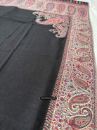 1695 Black Boteh Shawl from Kashmir - Recently Made-WOVENSOULS Antique Textiles &amp; Art Gallery